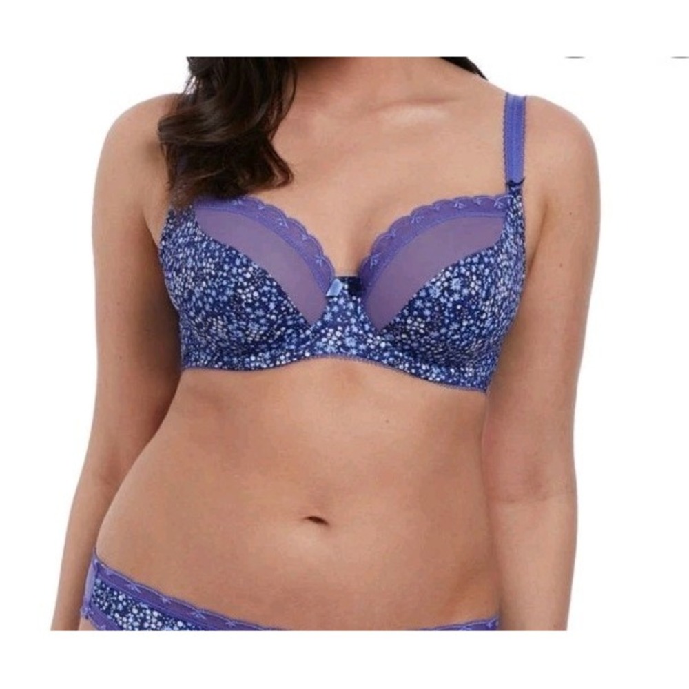 Freya Jasmine Meadow Underwire Plunge Bra Womens 30G Denim Blues EUC